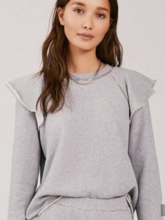 Something Navy Tops - Something Navy Light Gray Ruffle-Shoulder Sweatshirt